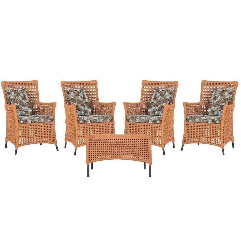 4 Poltronas E 1 Mesa Igapó Alumínio Preta Corda Náutica E6 Terra Cota