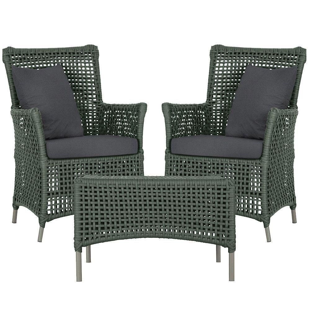 2 Poltronas E 1 Mesa Igapó Alumínio Fendi Corda Náutica E11 Verde