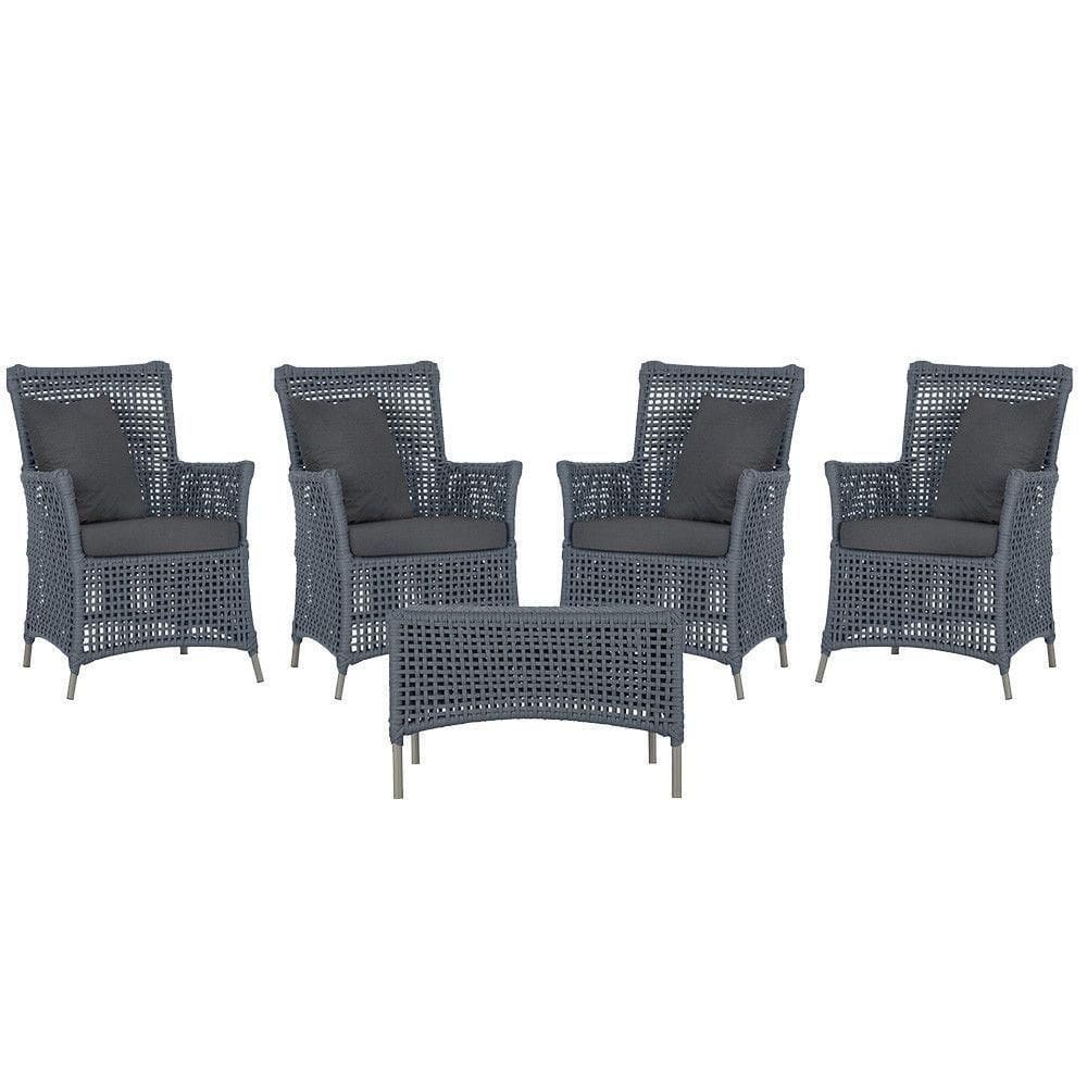 4 Poltronas E 1 Mesa Igapó Alumínio Fendi Corda Náutica E11 Prata