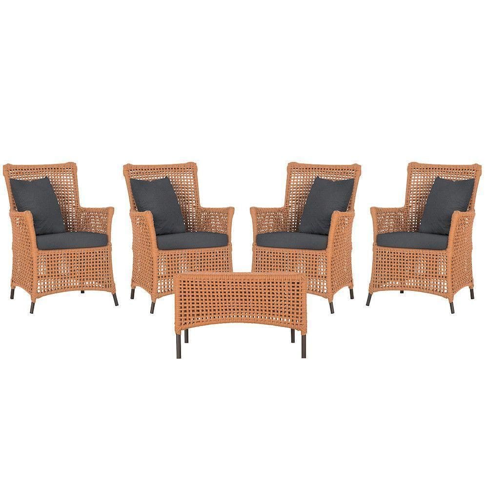 4 Poltronas E 1 Mesa Igapó Alumínio Marrom Corda Náutica E11 Terra Cota