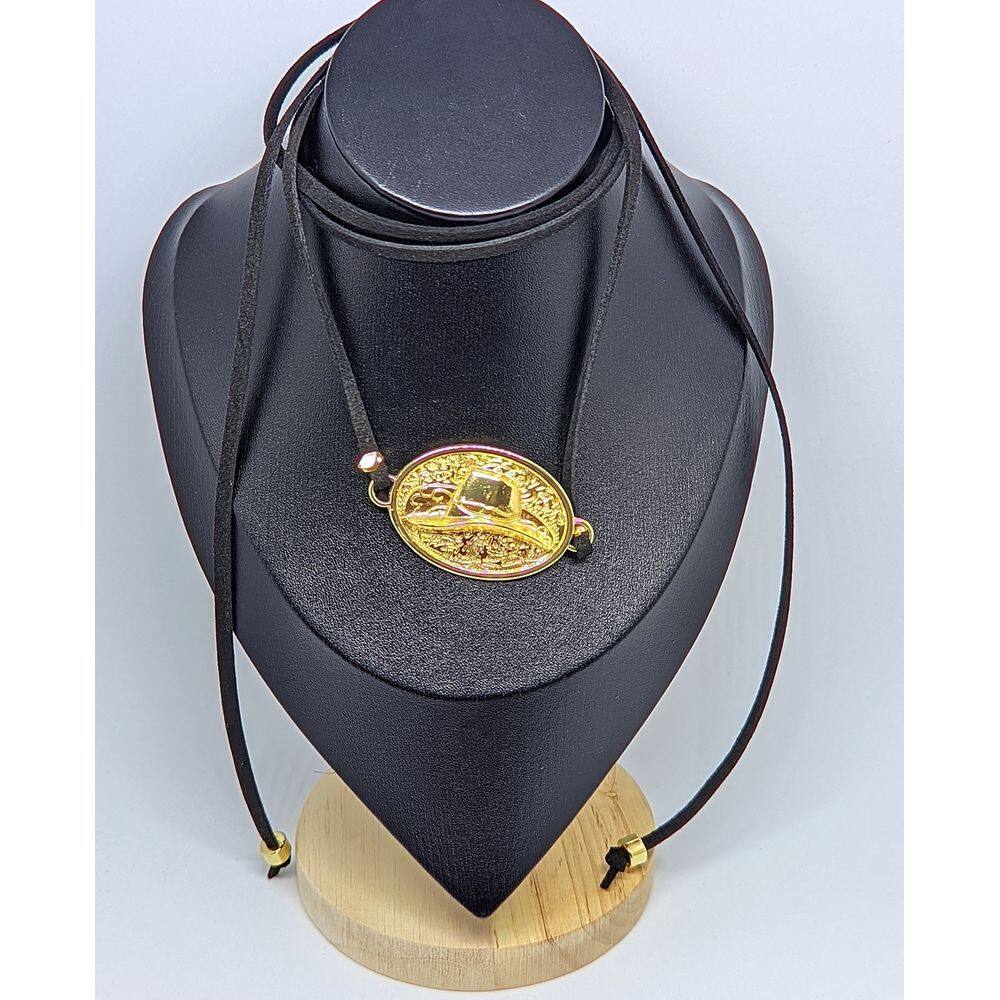 Colar gravata longo couro carmuça gargantilha com Pingente Medalha country chapéu cavalo Folheado ouro acessórios Festa