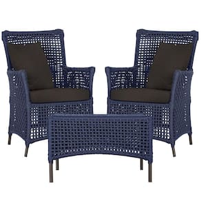 2 Poltronas E 1 Mesa Igapó Alumínio Marrom Corda Náutica E9 Azul