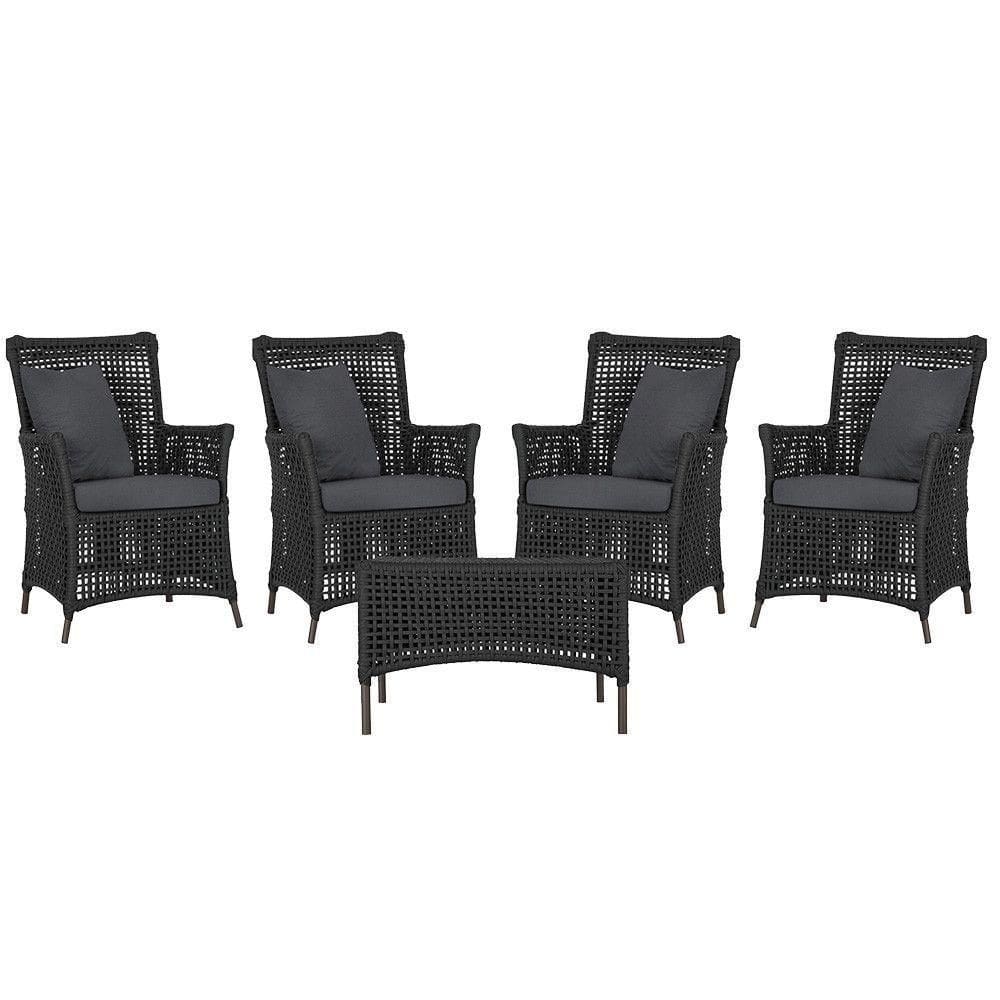 4 Poltronas E 1 Mesa Igapó Alumínio Marrom Corda Náutica E11 Preto