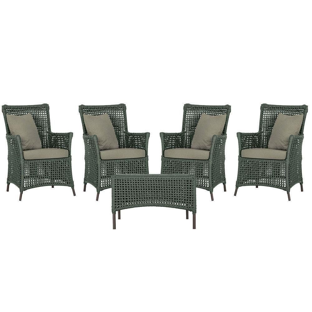 4 Poltronas E 1 Mesa Igapó Alumínio Marrom Corda Náutica E8 Verde