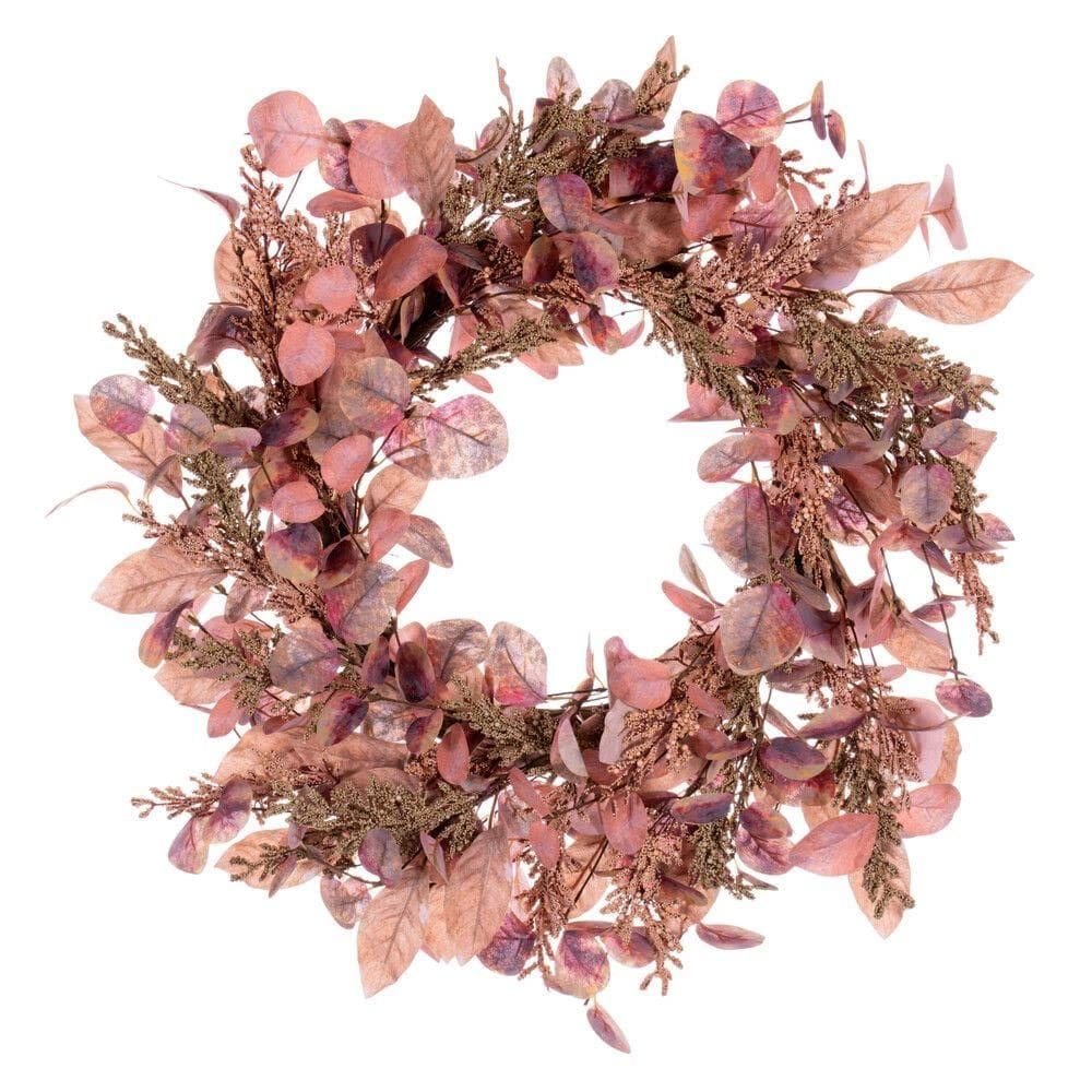Coroa de flores artificial Vickerman 22 Dusty Rose com eucalipto e frutas vermelhas