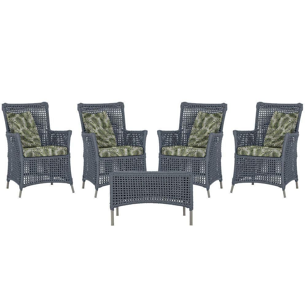 4 Poltronas E 1 Mesa Igapó Alumínio Fendi Corda Náutica E5 Prata