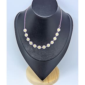 Colar Choker Feminino Margarida flor girassol colorido Branca folheado a Prata Inspiração Verão acessórios Moda