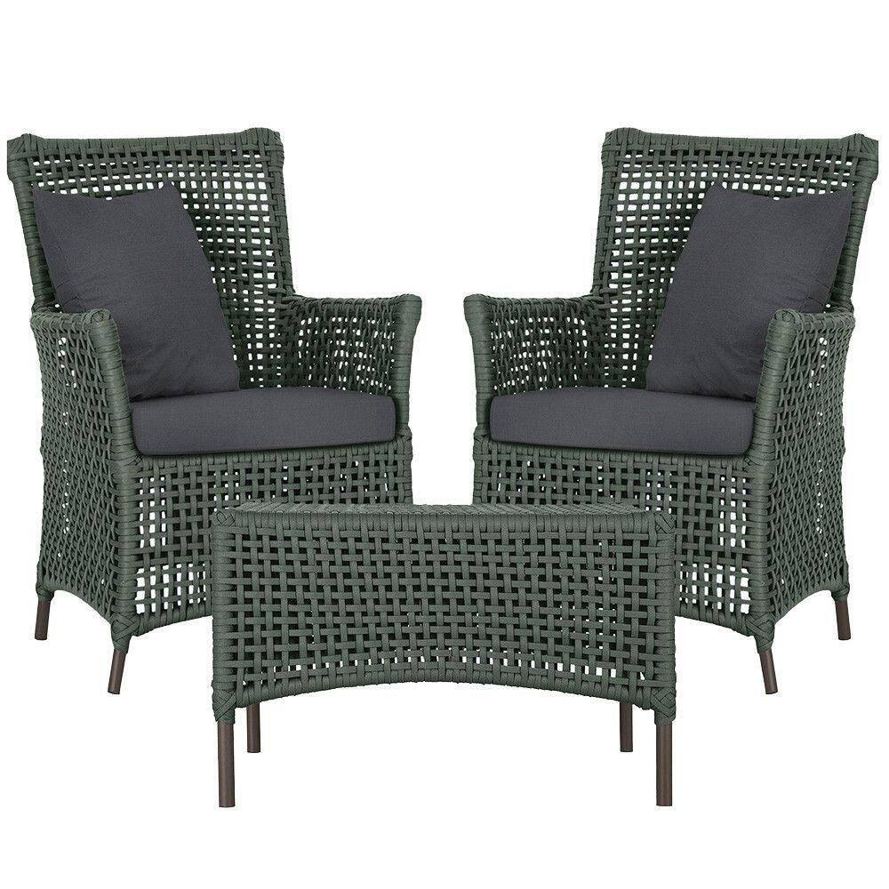 2 Poltronas E 1 Mesa Igapó Alumínio Marrom Corda Náutica E11 Verde