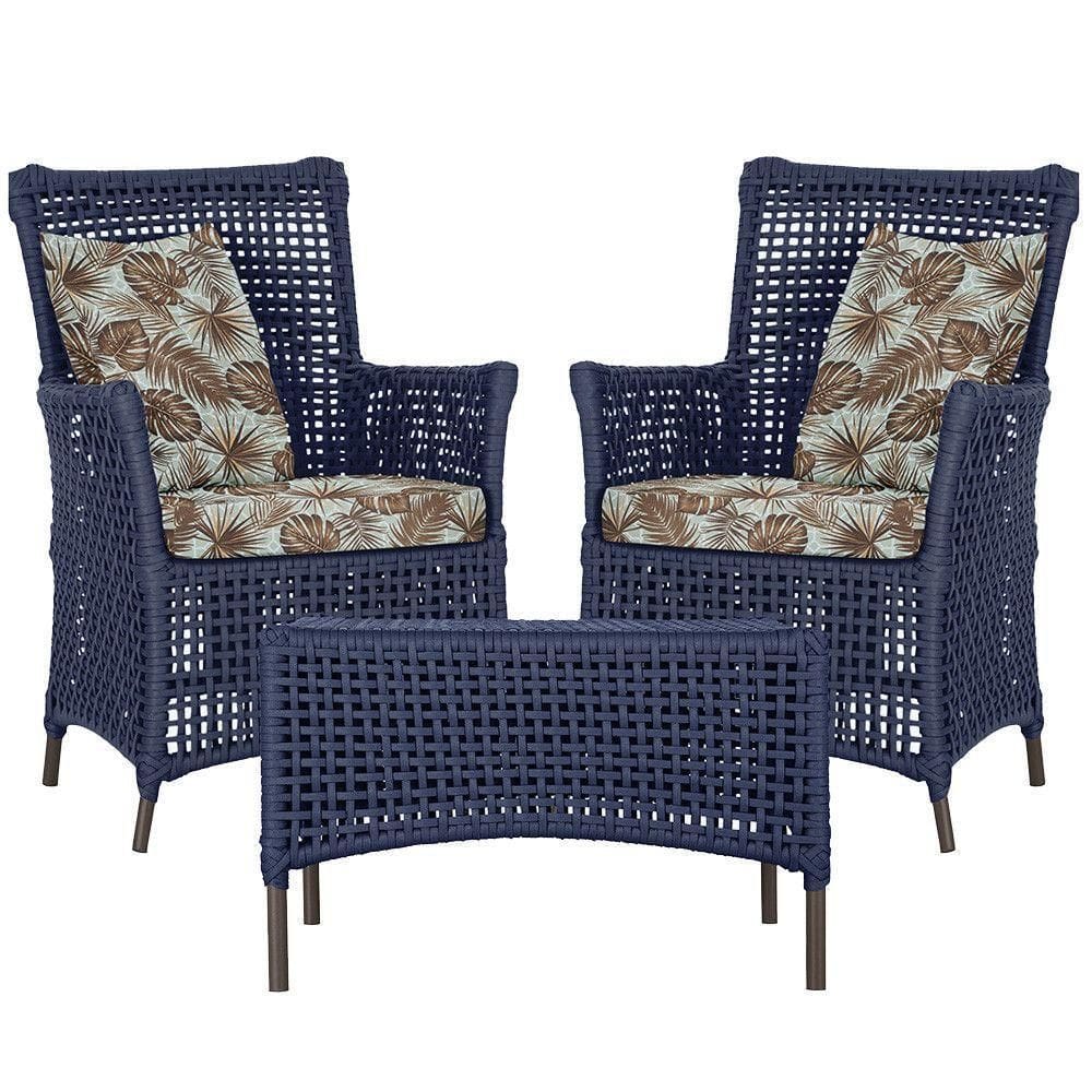 2 Poltronas E 1 Mesa Igapó Alumínio Marrom Corda Náutica E6 Azul