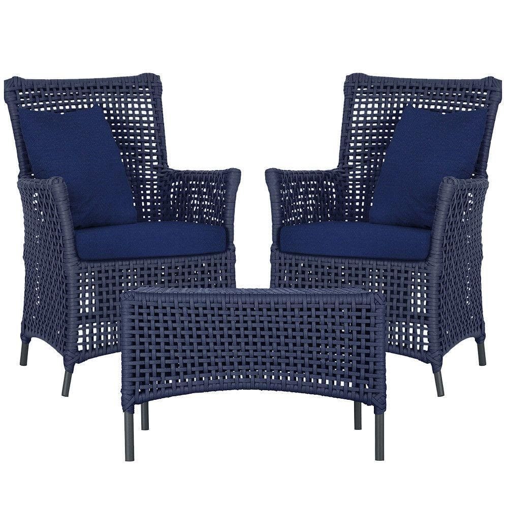 2 Poltronas E 1 Mesa Igapó Alumínio Preta Corda Náutica E10 Azul