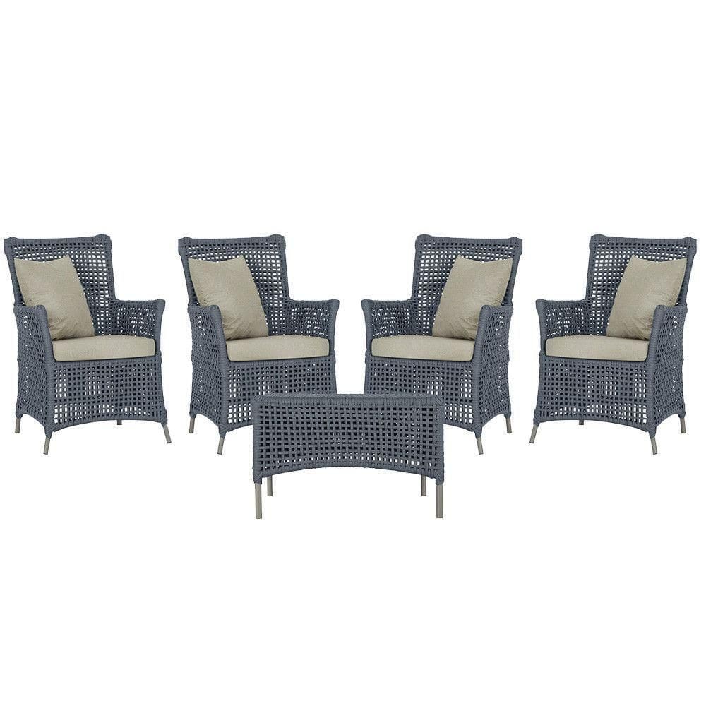 4 Poltronas E 1 Mesa Igapó Alumínio Fendi Corda Náutica E7 Prata