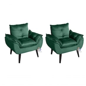 Kit 02 Poltrona/cadeira Decorativa Glamour Com Pés Quadrado Verde Veludo