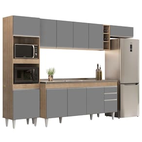 Armário De Cozinha Modulada 5 Peças Cp18 Com Pia Inox Castanho/cinza - Lumil