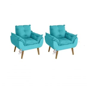 Kit 02 Poltrona/cadeira Decorativa Glamour Com Pés Quadrado Azul Turquesa