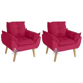 Kit 02 Poltrona/cadeira Decorativa Glamour Com Pés Quadrado Vermelho