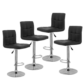 Kit C| 4 Banqueta Estofada Gomos Preta Base Giratória Cromada Altura Regulável Cozinha Bar Bancada