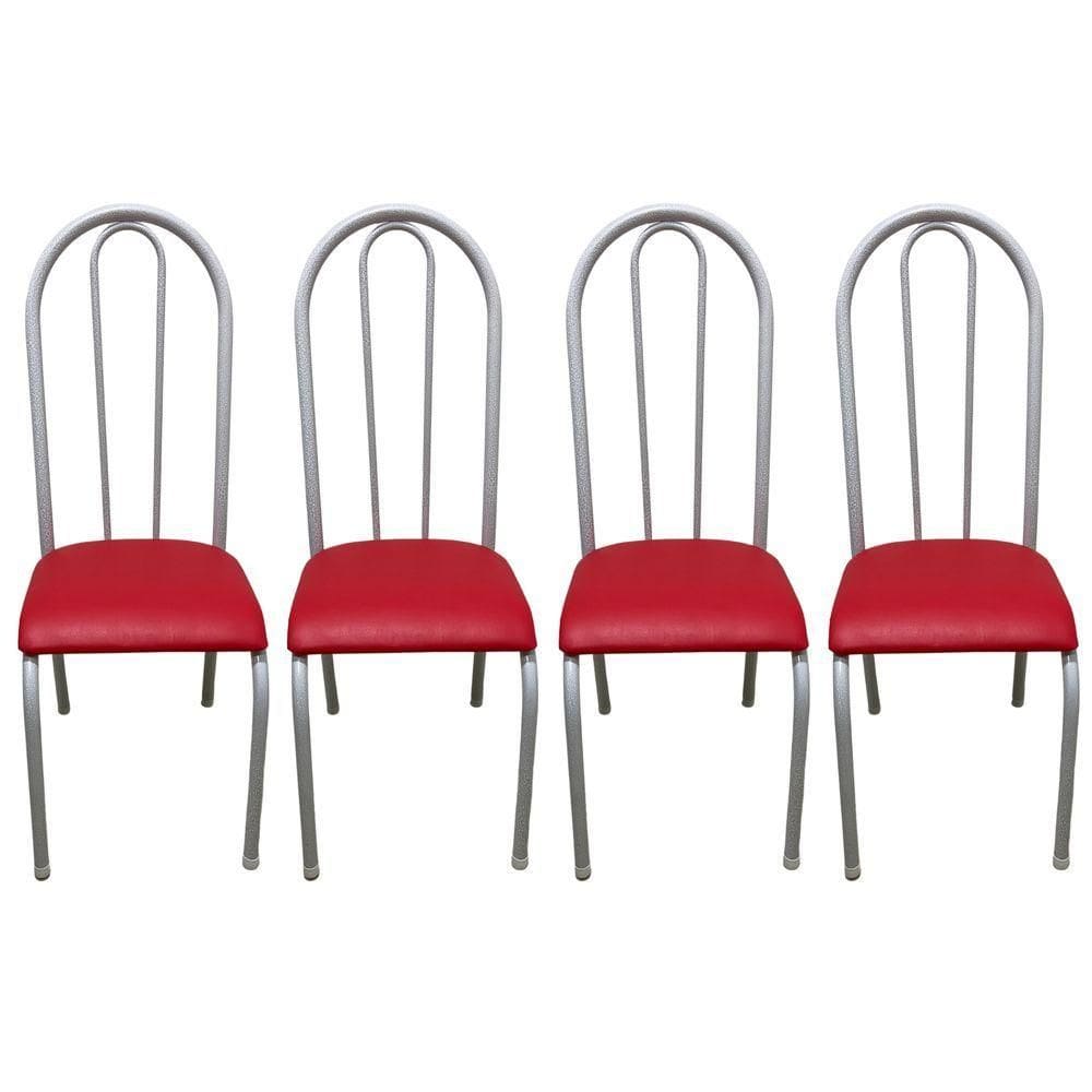Kit 4 Cadeiras Sala Jantar Aço Tubolar Cozinha Courino Junco Cor Do Assento:vermelho-branco