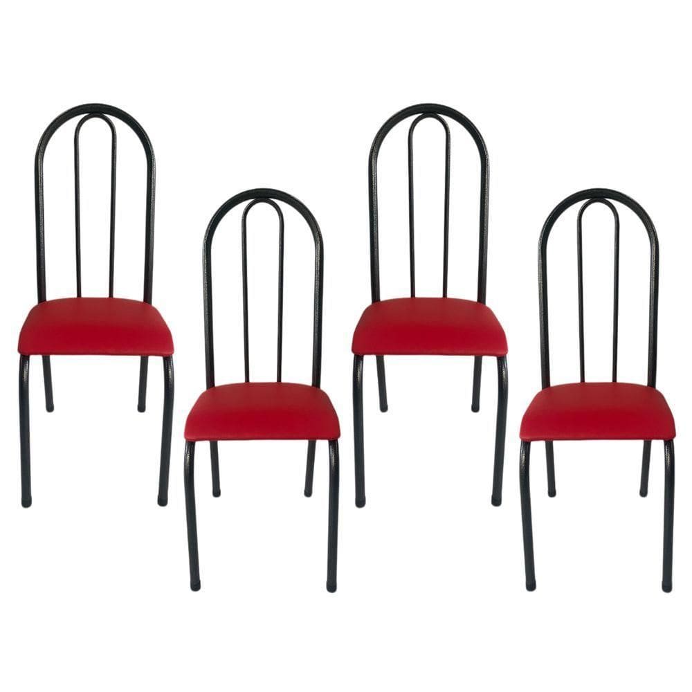 Kit 4 Cadeiras Sala Jantar Aço Tubolar Cozinha Courino Junco Cor Do Assento:vermelho-preto