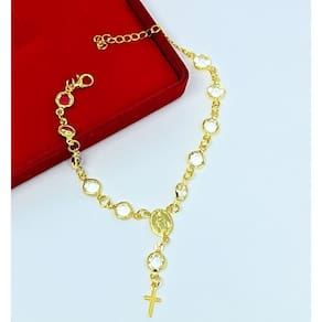 Pulseira Bracelete Terço religiosa pedras cristais Zircônias com pingente nossa senhora aparecida com cruz lançamento