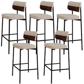 Kit 05 Banquetas Alta Bar Cozinha Sala De Jantar Aço Preto Kaira C01 Linho Areia Courino Whisky - Lyam Decor