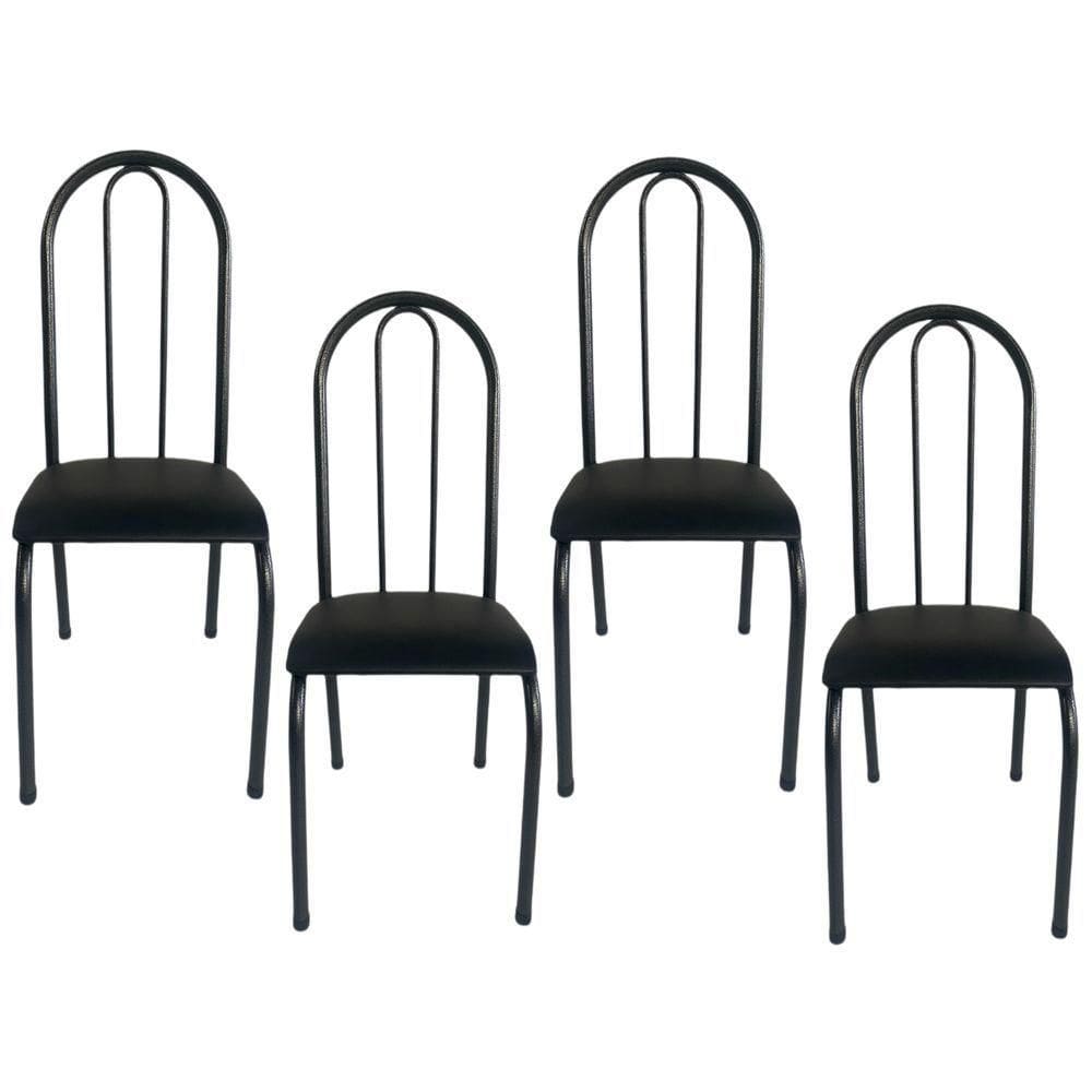 Kit 4 Cadeiras Sala Jantar Aço Tubolar Cozinha Courino Junco Cor Do Assento:preto-preto