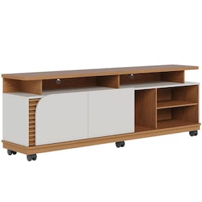 Rack Para Sala De Estar Tv 75 Pol Com Rodízios Laguna C04 Freijó Off White - Lyam Decor