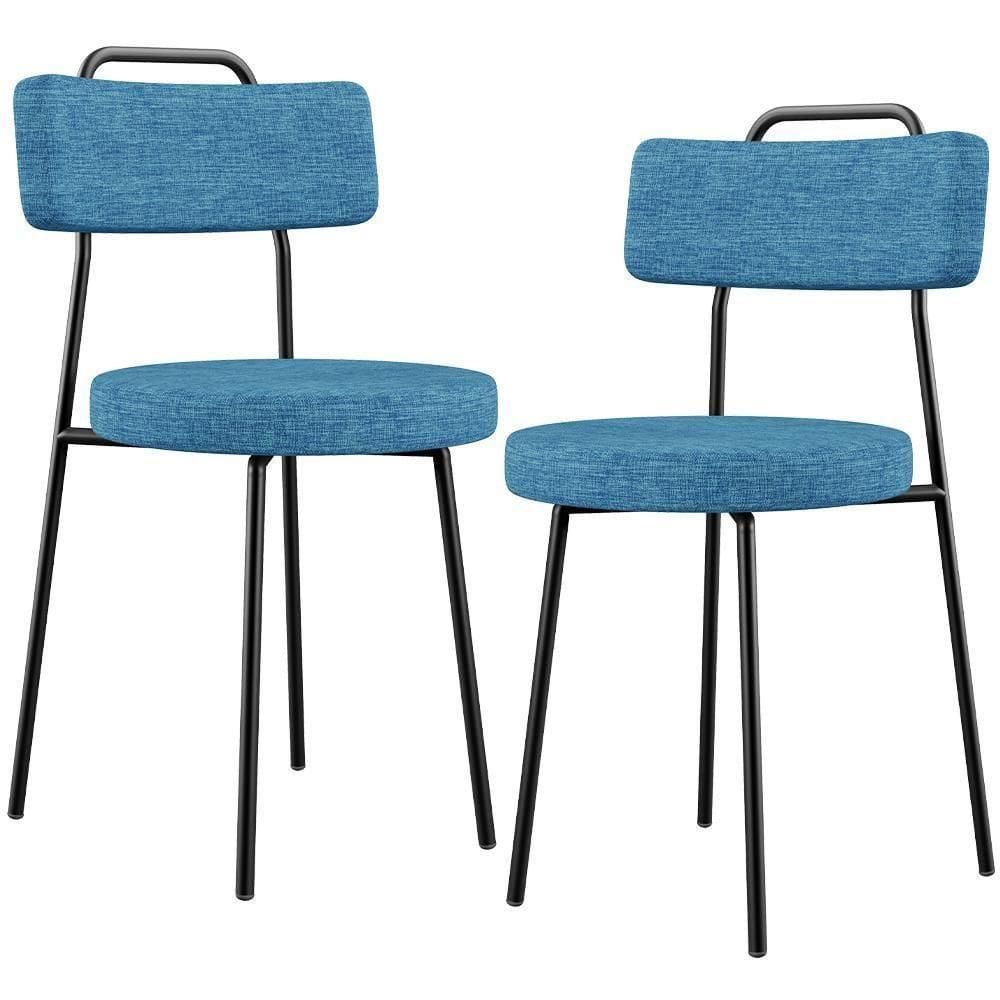 Kit 02 Cadeiras Decorativa Estofada Para Sala De Jantar Barcelona L02 Linho Azul - Lyam Decor