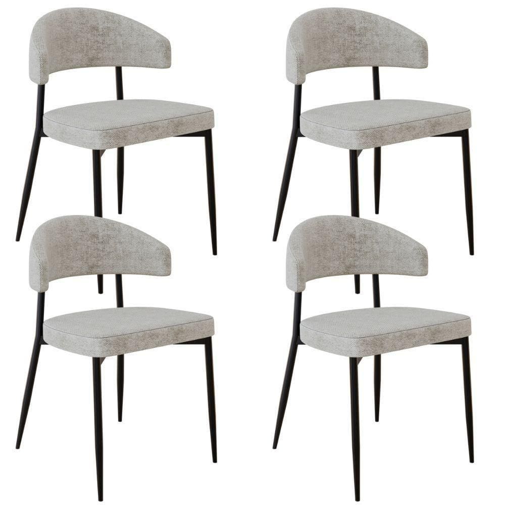 Kit 04 Cadeiras Estofada Para Sala De Jantar Serena Preto C01 Linho Lautrec Off White - Lyam Decor
