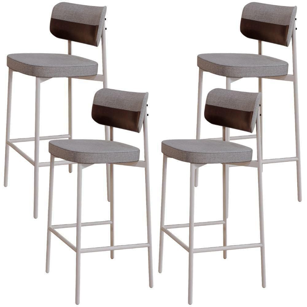 Kit 04 Banquetas Alta Bar Cozinha Sala De Jantar Aço Branco Kaira C01 Linho Cinza Courino Café - Lyam Decor