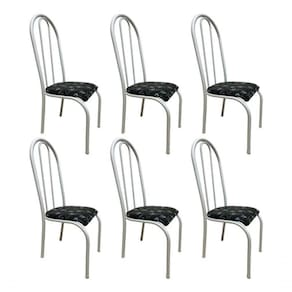 Kit 6 Cadeira Sala Jantar Aço Tubolar Cozinha Corino Junco Cor Do Assento:preto Florido