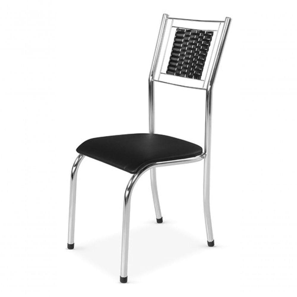 Kit 4 Cadeira Jantar Moderna Cromada Aço Junco Cozinha Sala Cor Do Assento:preto-cromada