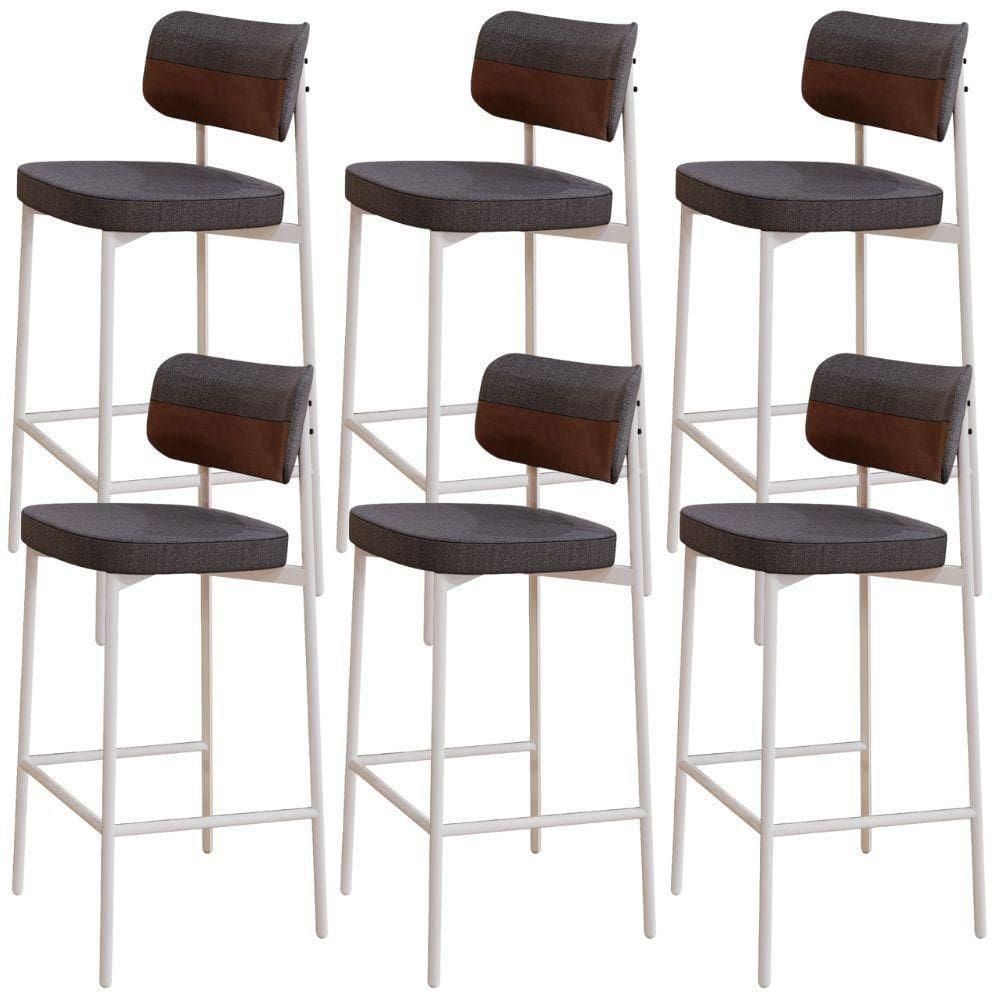 Kit 06 Banquetas Alta Bar Cozinha Sala De Jantar Aço Branco Kaira C01 Linho Preto Courino Whisky - Lyam Decor