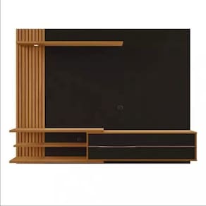 Painel Nt1355 182cm Com Lateral Em Ripado E Led Preto Tx- Freijó Trend