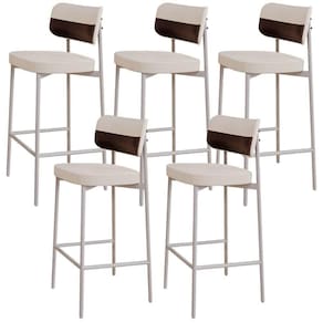 Kit 05 Banquetas Alta Bar Cozinha Sala De Jantar Aço Branco Kaira C01 Linho Palha Courino Café - Lyam Decor