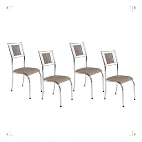 Kit 4 Cadeira Jantar Moderna Cromada Aço Junco Cozinha Sala Cor Do Assento:bege-cromada