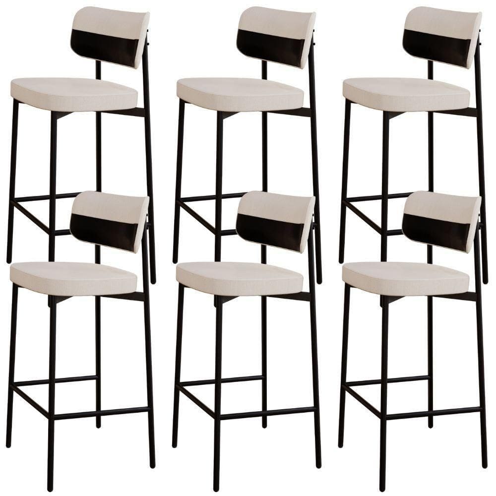 Kit 06 Banquetas Alta Bar Cozinha Sala De Jantar Aço Preto Kaira C01 Linho Palha Courino Preto - Lyam Decor