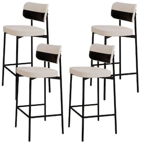 Kit 04 Banquetas Alta Bar Cozinha Sala De Jantar Aço Preto Kaira C01 Linho Palha Courino Preto - Lyam Decor