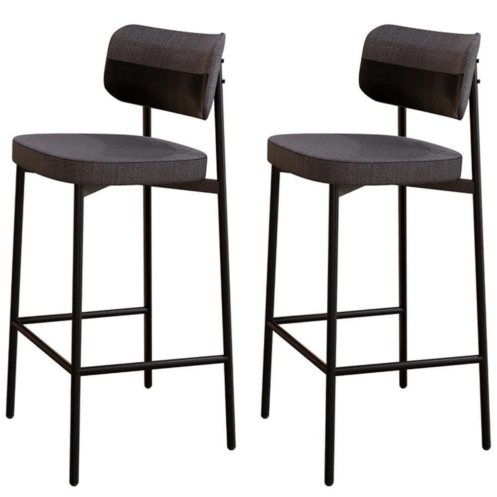 Kit 02 Banquetas Alta Bar Cozinha Sala De Jantar Aço Preto Kaira C01 Linho Preto Courino Preto - Lyam Decor