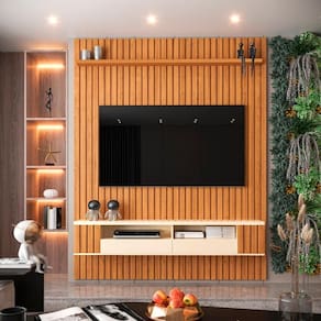 Painel Ripado Para Tv Até 75 Polegadas Intense Com Nicho 180cm Cor:cedro Cedro
