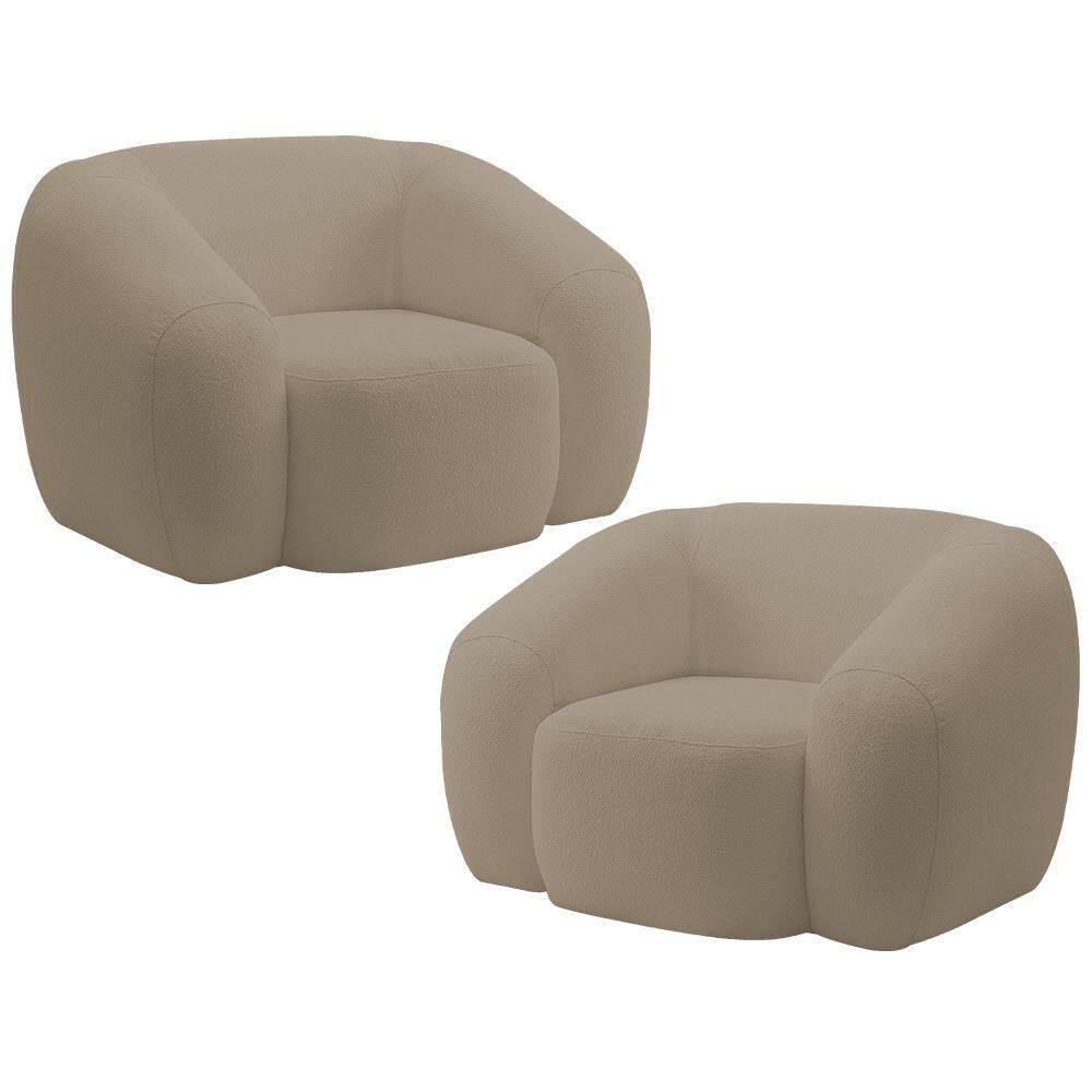 Kit 02 Poltronas Decorativa Orgânica Para Sala Living Emery M05 Bouclê Bege - Lyam Decor