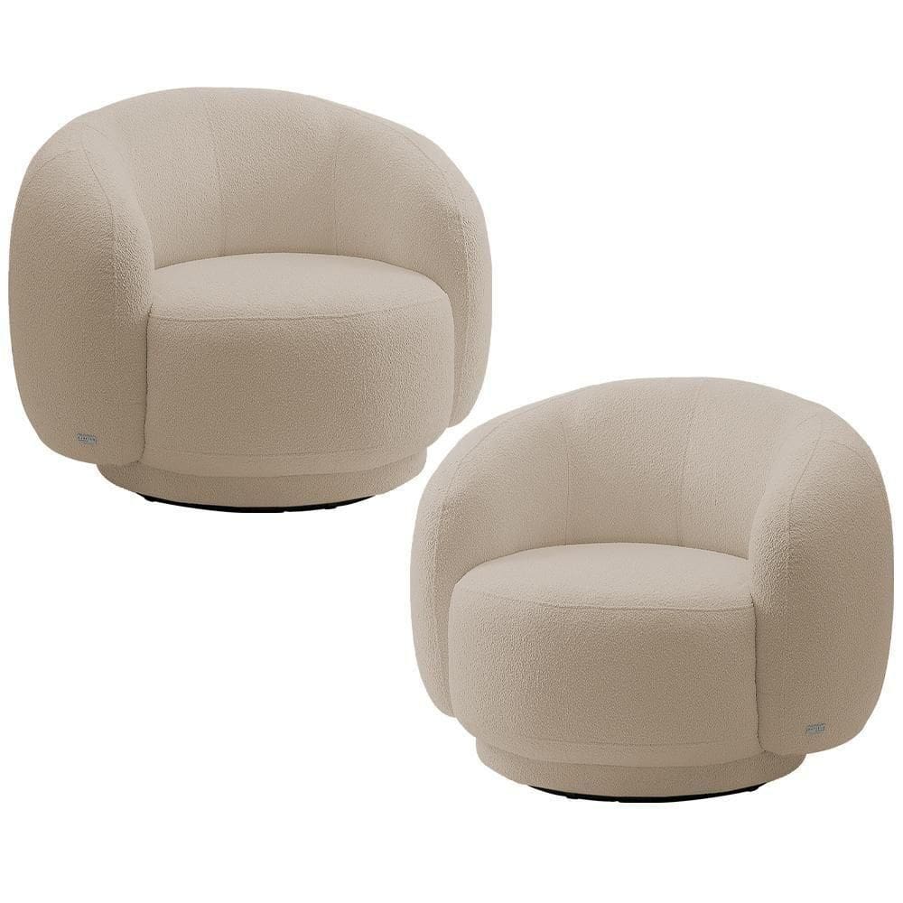 Kit 02 Poltronas Giratória Orgânica Para Sala Living Elodie M05 Bouclê Creme - Lyam Decor