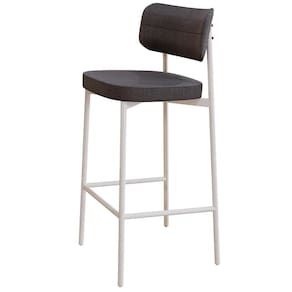Banqueta Alta Bar Cozinha Sala De Jantar Aço Branco Kaira C01 Linho Preto - Lyam Decor