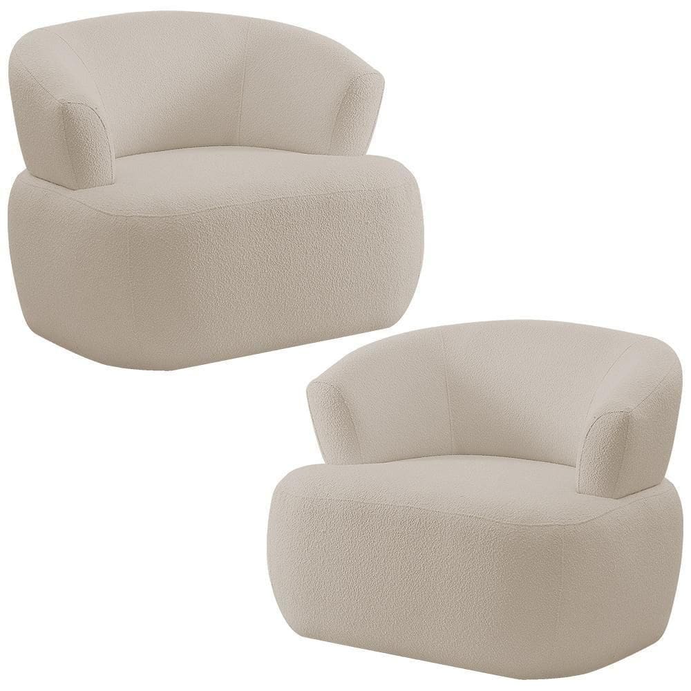 Kit 02 Poltronas Giratória Orgânica Para Sala Living Florea M05 Bouclê Creme - Lyam Decor