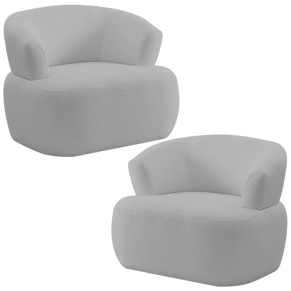 Kit 02 Poltronas Giratória Orgânica Para Sala Living Florea M05 Bouclê Cinza - Lyam Decor