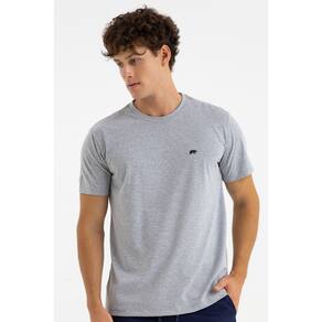 Camiseta Masculina Manga Curta Básica Premium com Bordado Urso Mescla Cinza