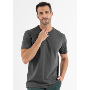 Camiseta Manga Curta Básica Premium Lisa Cinza Obsidiana