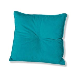 Almofada Quadrada Tina Com Botão Central Boucle - 7 Decor Azul Turquesa