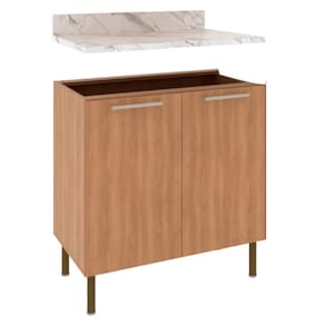 Balcão Com Tampo 80 cm 2P MDP Marmore Branco Freijo Tecno Mobili