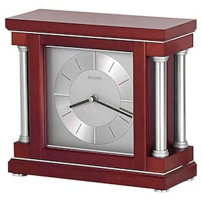 Estojo de madeira Mantel Clock Bulova Ambiance com acabamento em vinho escuro
