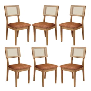 Kit 6 Cadeiras com Assento Estofado Encosto em Tela 100% MDF Freijó Veronese Dalla Costa